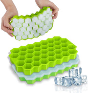 E-COSMOS® Flexible Silicone Honeycomb 37 Cavity Ice Cube Trays for Freezer with Lid Silicone Ice Cube Tray withMoulds Small Cubes Whiskey Fridge Bar Soft Ice Cube Tray (POF 1)