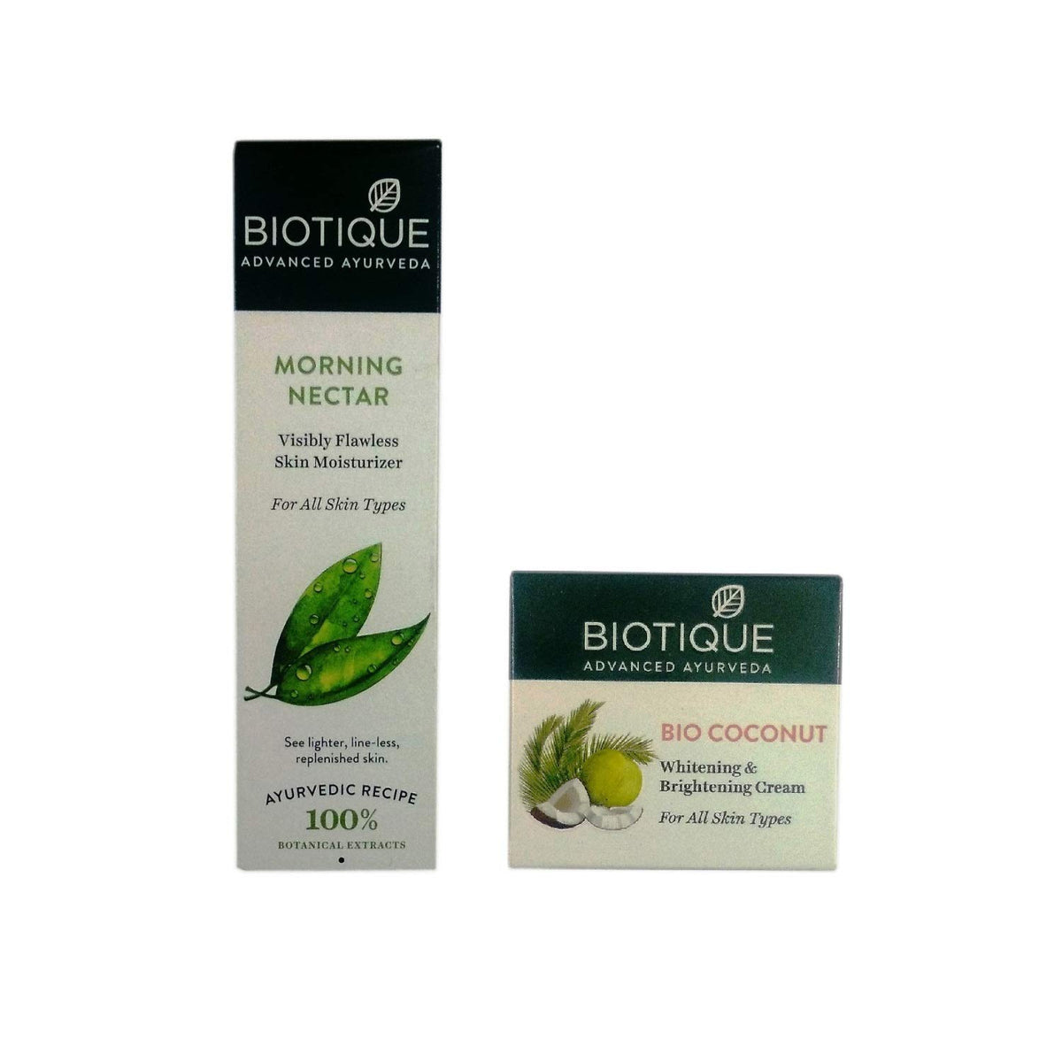 BIOTIQUE MORNING NECTAR VISIBLY FLAWLESS SKIN MOISTURIZER 120ML+BIOTIQUE BIO COCONUT WHITENING & BRIGHTENING CREAM 50GM