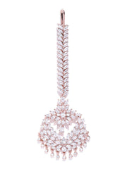 Priyaasi Rose Gold-Plated American Diamond Studded Chandbali Style Maang Tikka