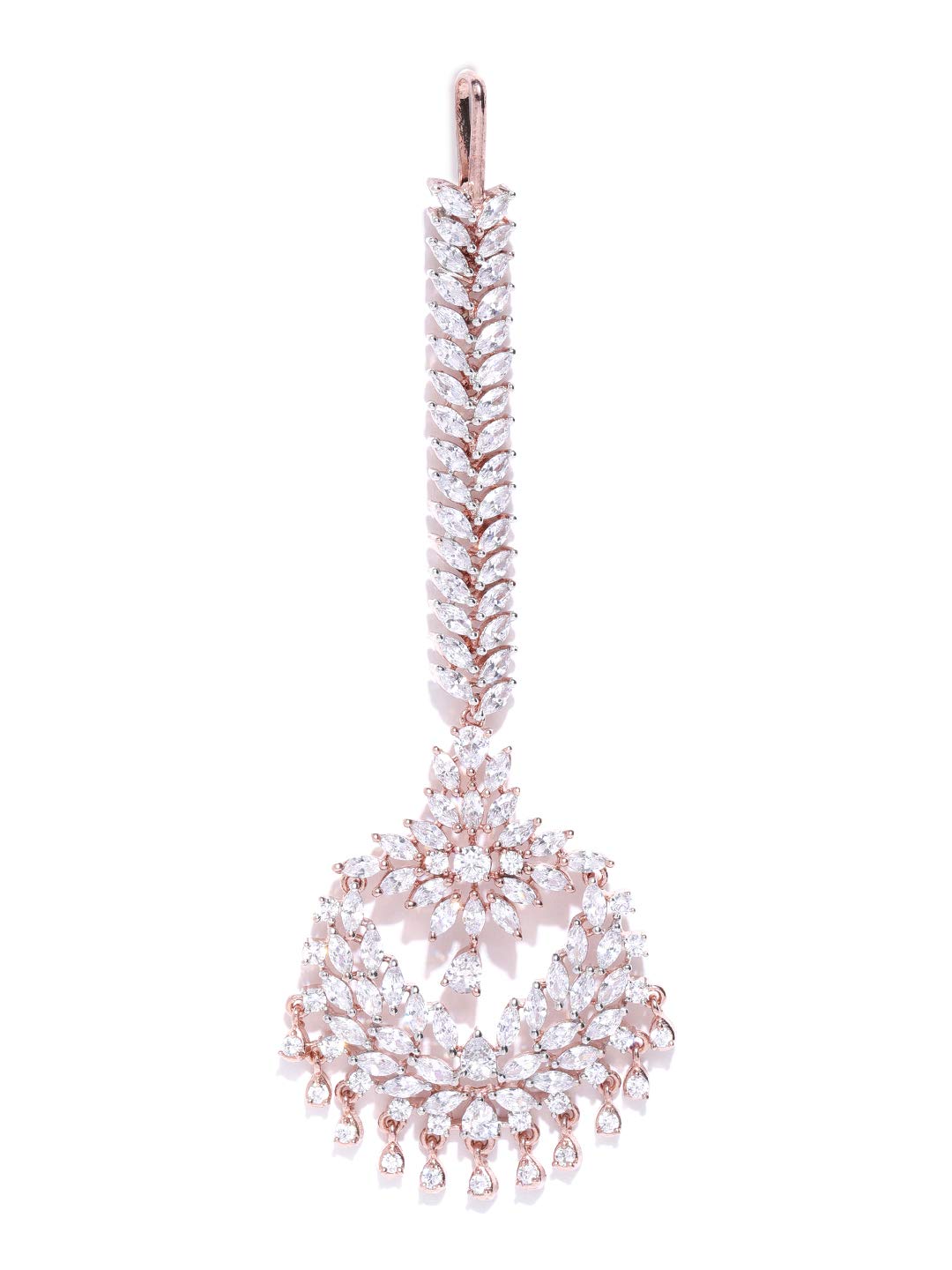 Priyaasi Rose Gold-Plated American Diamond Studded Chandbali Style Maang Tikka