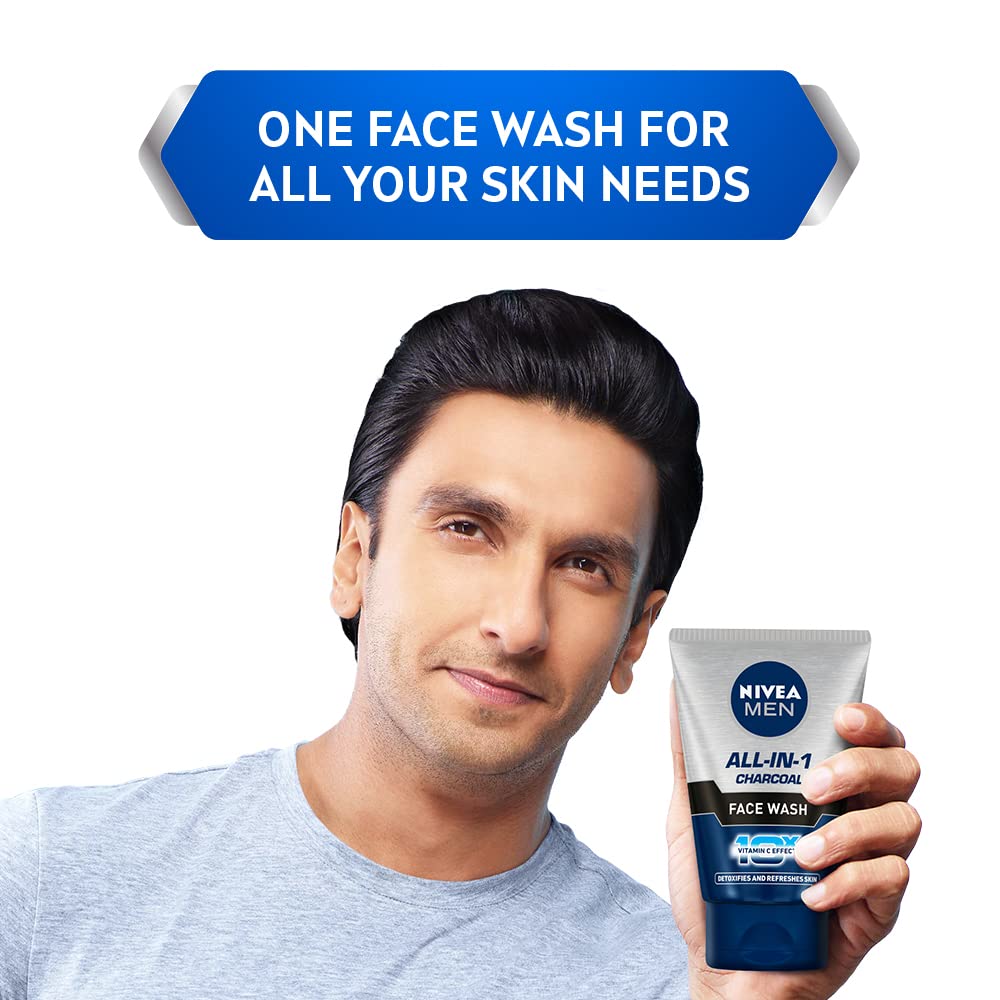 NIVEA Body Lotion for Very Dry Skin, 600 ml & NIVEA Men Face Wash, All in 1 Charcoal, to Detoxify & Refresh Skin with 10x Vitamin C Effect, for All Skin Types, 100 g