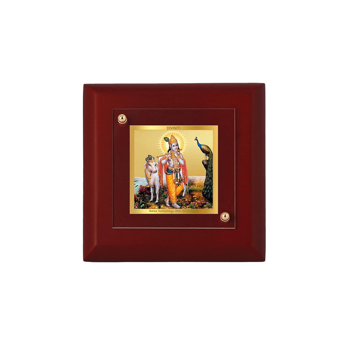 DIVINITI Lord Krishna 24K Gold Plated MDF Photo Frame|Premium Religious Table Top Frame for Home, Office & Prayer Room|Luxury Spiritual Gift Item for Housewarming, Festive Gifting|10 x 10 CM