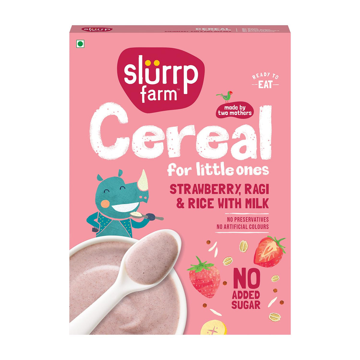 Slurrp Farm No Added Sugar Instant Cereal | Ragi, Rice and Strawberry with Milk | Free Strawberry Cereal Trial Pack | 200g