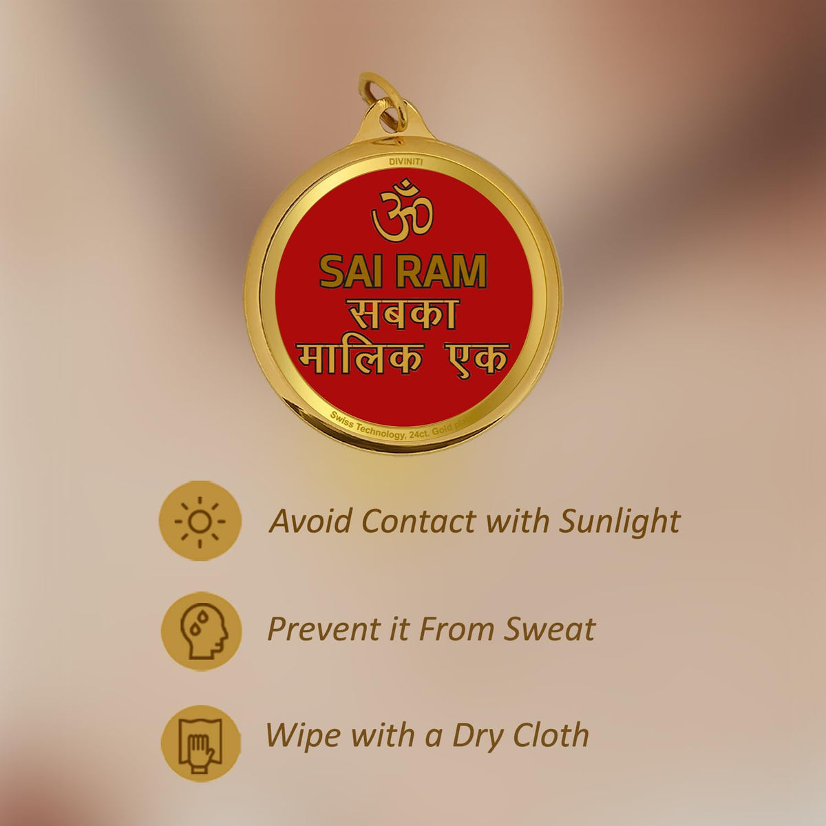 DIVINITI 24K Gold Plated Double-Sided Religious Pendant with Premium Gift Box, Spiritual Locket for Men & Women, Devotional Jewellery for Gifting & Everyday Wear | Sai Baba & Om