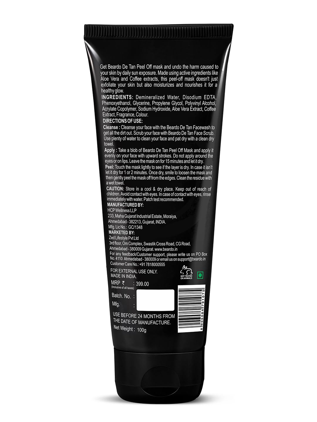 Beardo DeTan Peel off Face Mask for Men, 100g | Coffee Extract to Remove Tan & Deep Cleansing, Defeat Blackheads & Whiteheads, Face Mask for Glowing Skin