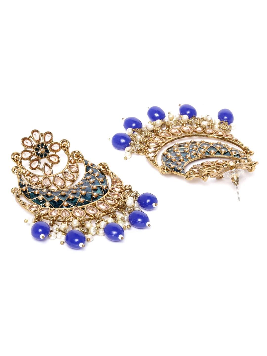 Priyaasi Gold-Plated Stone Studded Handcrafted Chandbali with Bead drop