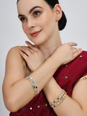 NMII Golden Metal with Zircon Diamond & Mirror Work Bangles Set For Women & Girls | Stylish Girl's Bangles Bracelet | Diamond Stone Bangles | Ethnic Jewellery Set Wedding, Party- Set of 4