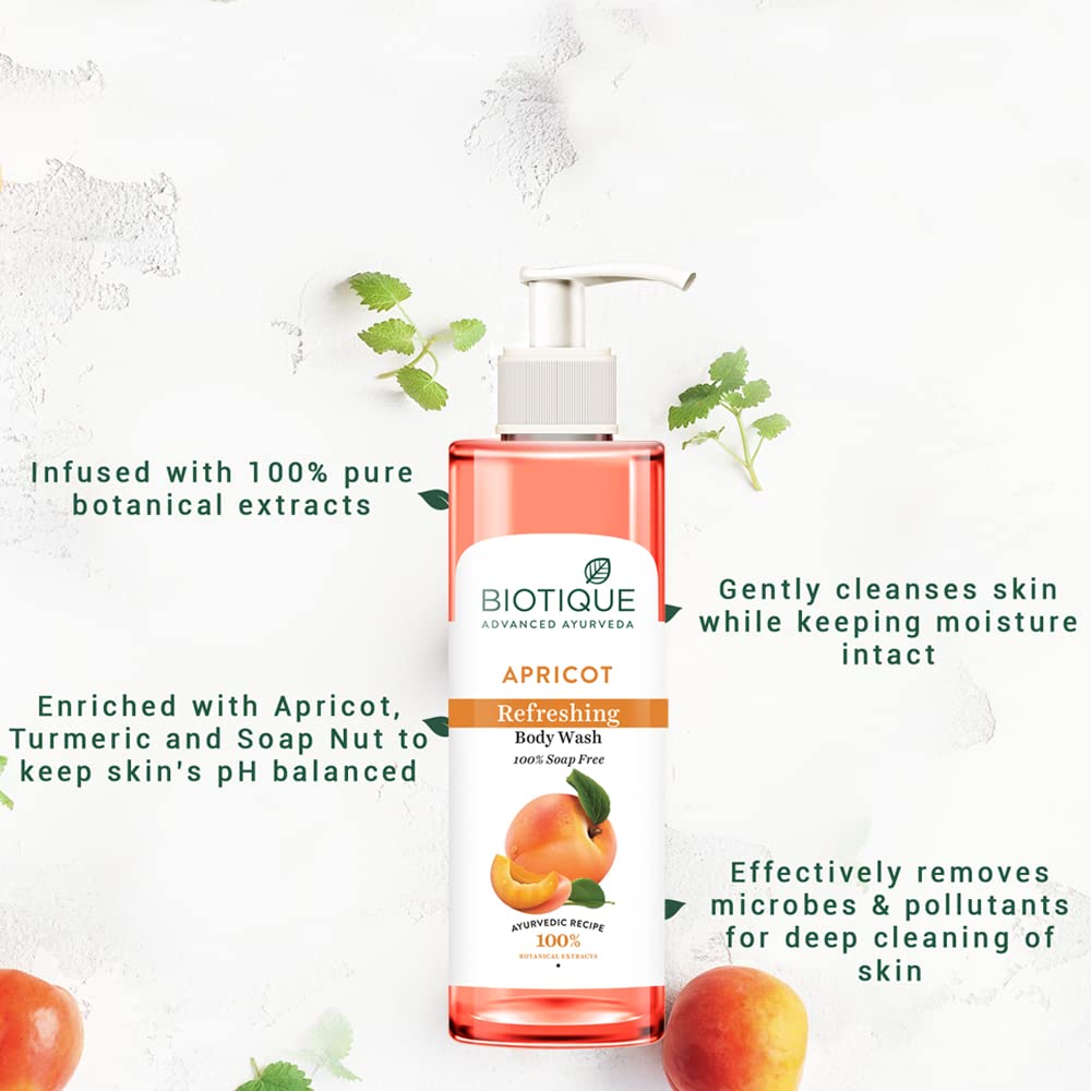 Biotique Apricot Refreshing Body Wash | Keeps Skin Fresh and Clean | Brightens Skin and Reducing Dark Spots | 100% Botanical Extracts | Suitable for All Skin Types | 200ml (Pack of 2)