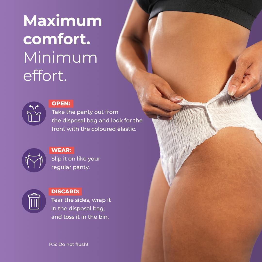 Nua Comfort Disposable Period Panties (M-L) | Pack of 10 Panties | Disposable | 360° Coverage | Zero Irritation | 4x Comfort | For Heavy Flow | No rashes | Leakproof | Seamless | 100% Toxic-Free, Dermatologically Tested