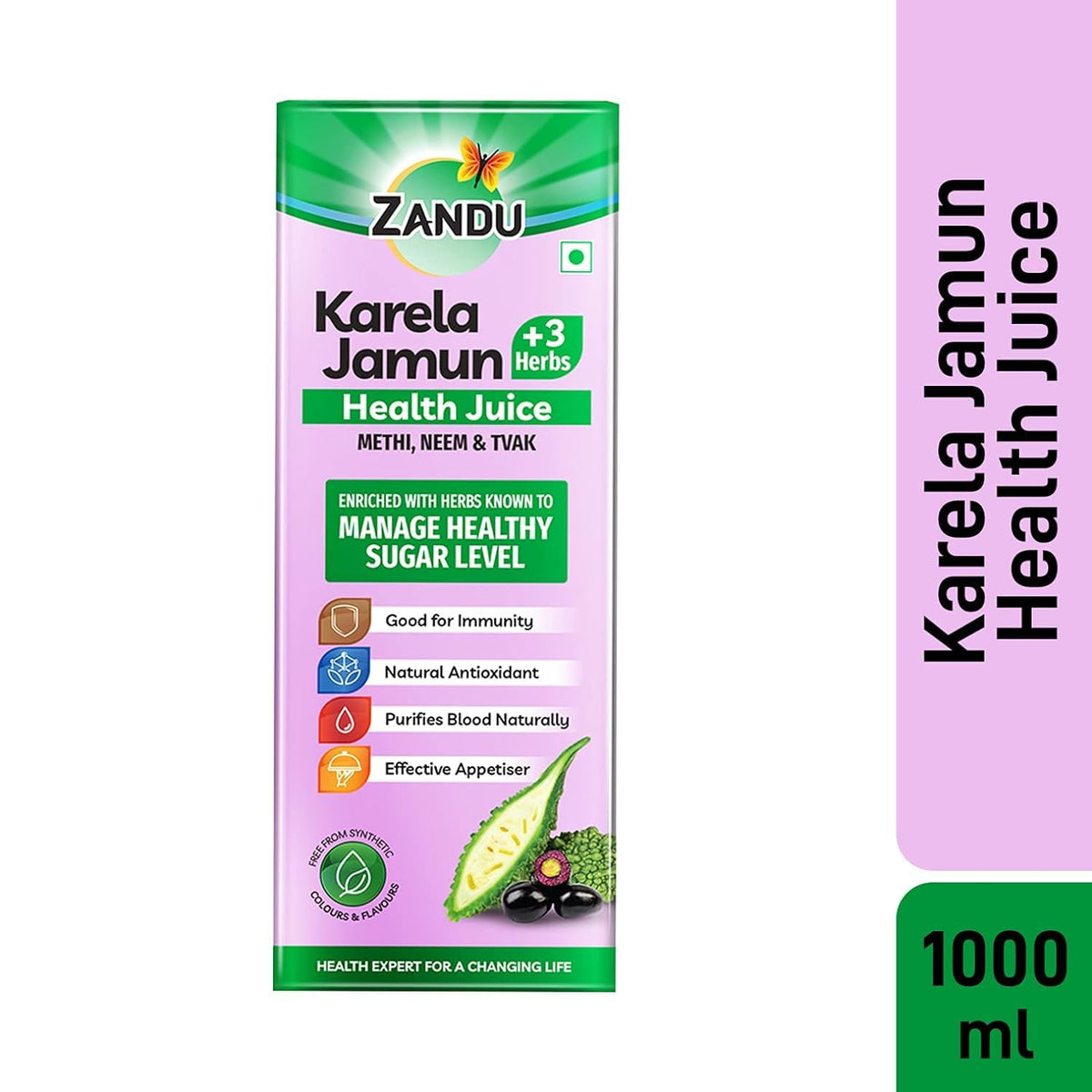 Zandu Karela Jamun + 3 Herbs Health Juice | Power of Karela, Jamun + 3 effective herbs | For Healthy Sugar level | Purifies blood naturally | Natural & Safe | Great taste | 1L