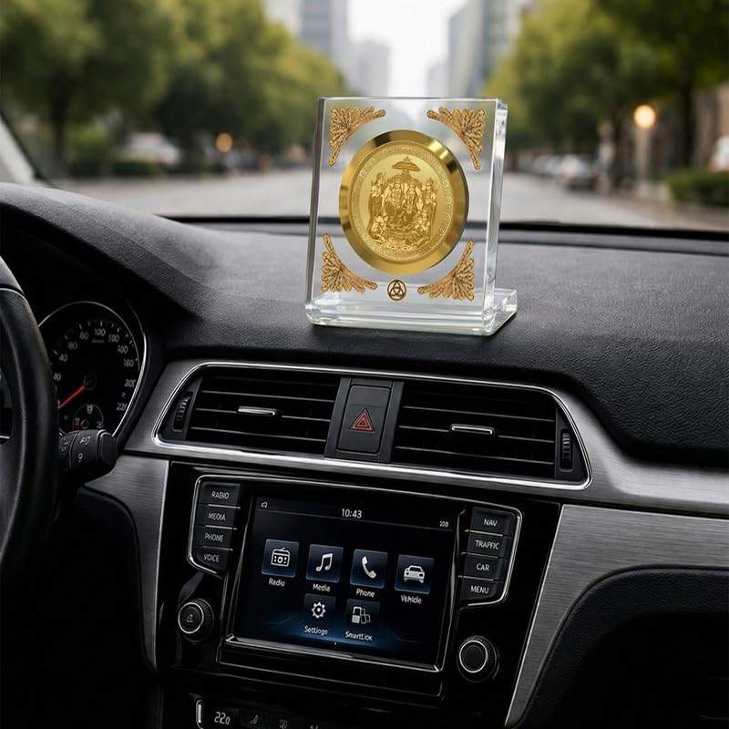 DIVINITI 24K Gold Plated Lord Ram Darbar Acrylic Frame for Car Dashboard, Home Temple & Office Table | Premium Spiritual Gift, Blessings for Protection & Positivity, 8x7 cm Decorative Showpiece