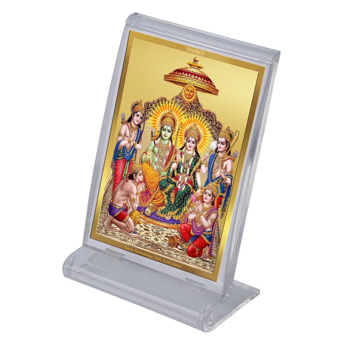 DIVINITI Ram Darbar God Idol Photo Frame for Car Dashboard, Table Décor|ACF 3 Acrylic Frame, 24K Gold Plated Foil and |Idol for Pooja, Gifts Items (11X6.8 CM)