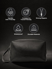 BEARDO Travel Friendly Pouch For Accessories|Stylish Toiletry Organizer Kit For Men & Women|Vegan Leather Waterproof Kit For Travel Essentials Cosmetic Bag,Unisex-Adults, 22x 15 x15 Centimeters, Black