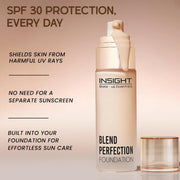 INSIGHT Blend Perfection Foundation - Natural Buff | Natural Radiant Finish | Lightweight & Buildable Coverage | Infused with Cica, Hyaluronic Acid & Vitamin E | Suitable for All Skin Types | 50g