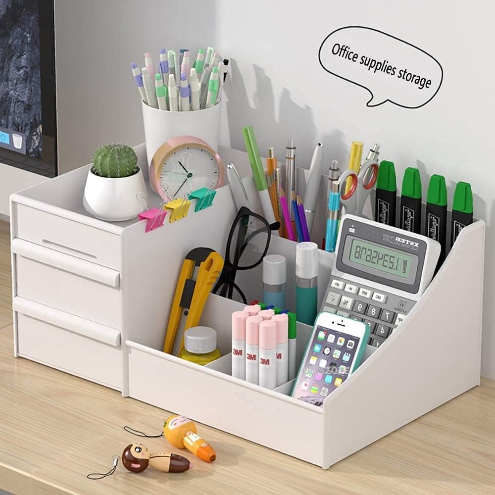 E-COSMOS Large Capacity Cosmetic Storage Box Makeup Drawer Organizer Jewelry Nail Polish Makeup Container Desktop Sundries Storage Box, Plastic (White)