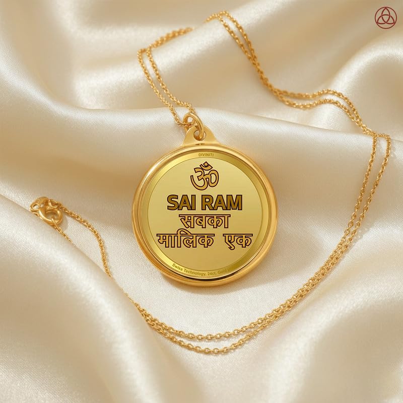 DIVINITI 24K Gold Plated Double-Sided Religious Pendant with Premium Gift Box, Spiritual Locket for Men & Women, Devotional Jewellery for Gifting & Everyday Wear | Sai Baba & Om-1