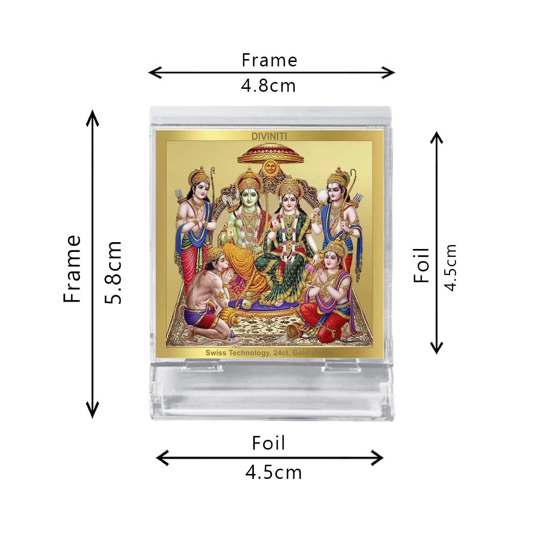 DIVINITI 24K Gold Plated Foil Ram Darbar Idol Photo Frame for Car Dashboard Table Home Office and Door Entrance Decor ACF 3A Hindu Ram bhagwan Murti for Puja and Gift Items Religious 5.8X4.8CM
