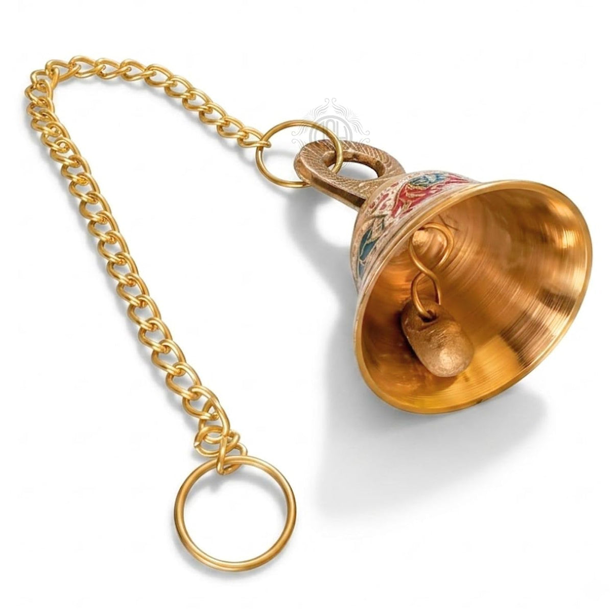 DSH Pure Brass Hanging Bell with Chain for Temple Mandir Door Home Decorative Ringing Bell (White, 1)