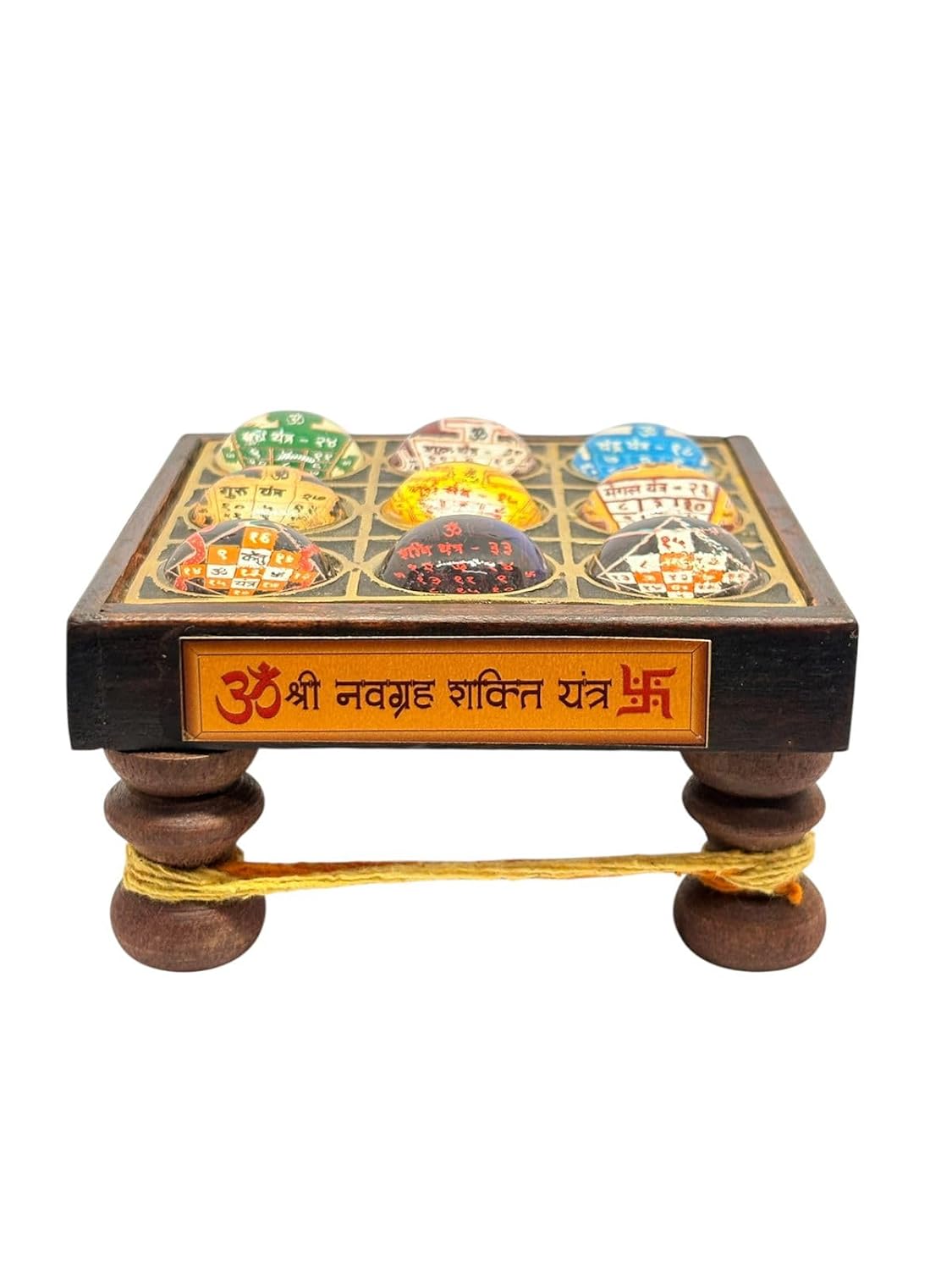 RUDRADIVINE Navgrah Chowki Wooden Base with 3D Glass Yantra – 9 Planet Shanti & Vastu