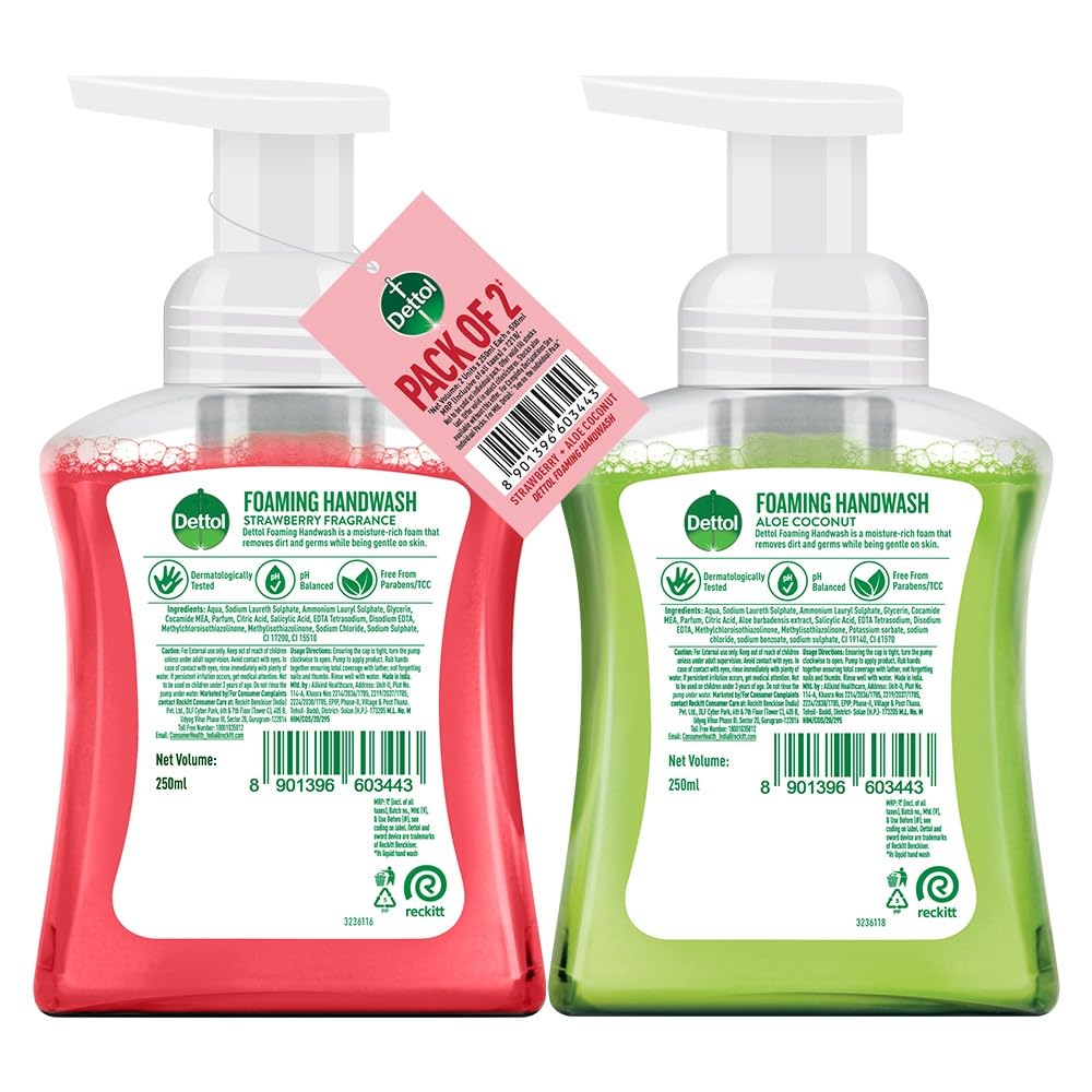 Dettol Aloe Coconut & Strawberry Foaming Handwash Pump 250ml (Pack of 2)