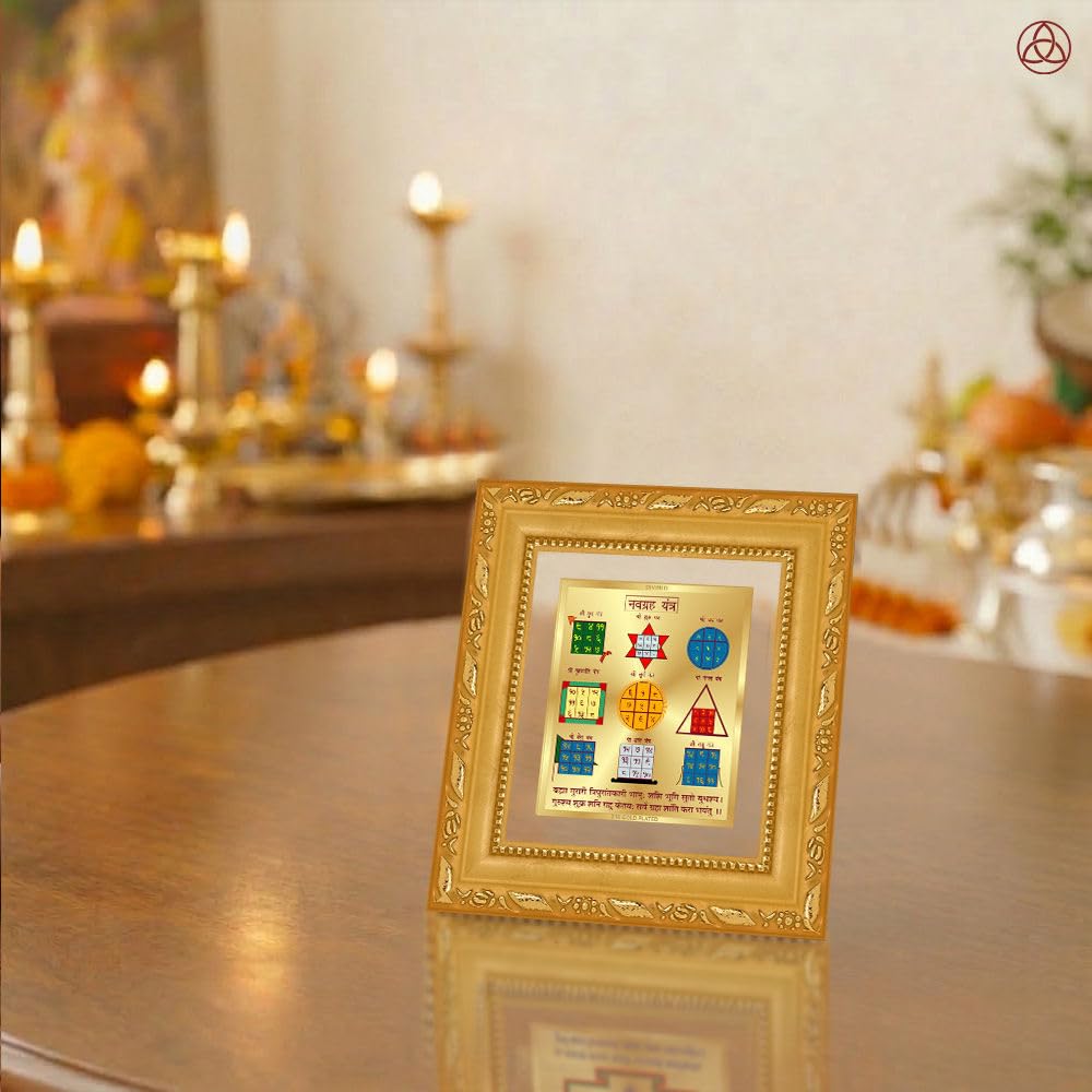 DIVINITI Siddh Energised Navagraha Yantra | 24k Gold Plated Foil Planetary Harmony Vastu Frame for Home, Office & Puja Room | Premium Gift Box | Spiritual Yantra for Planetary Balance, Peace & Prosperity | 12 X 11 CM