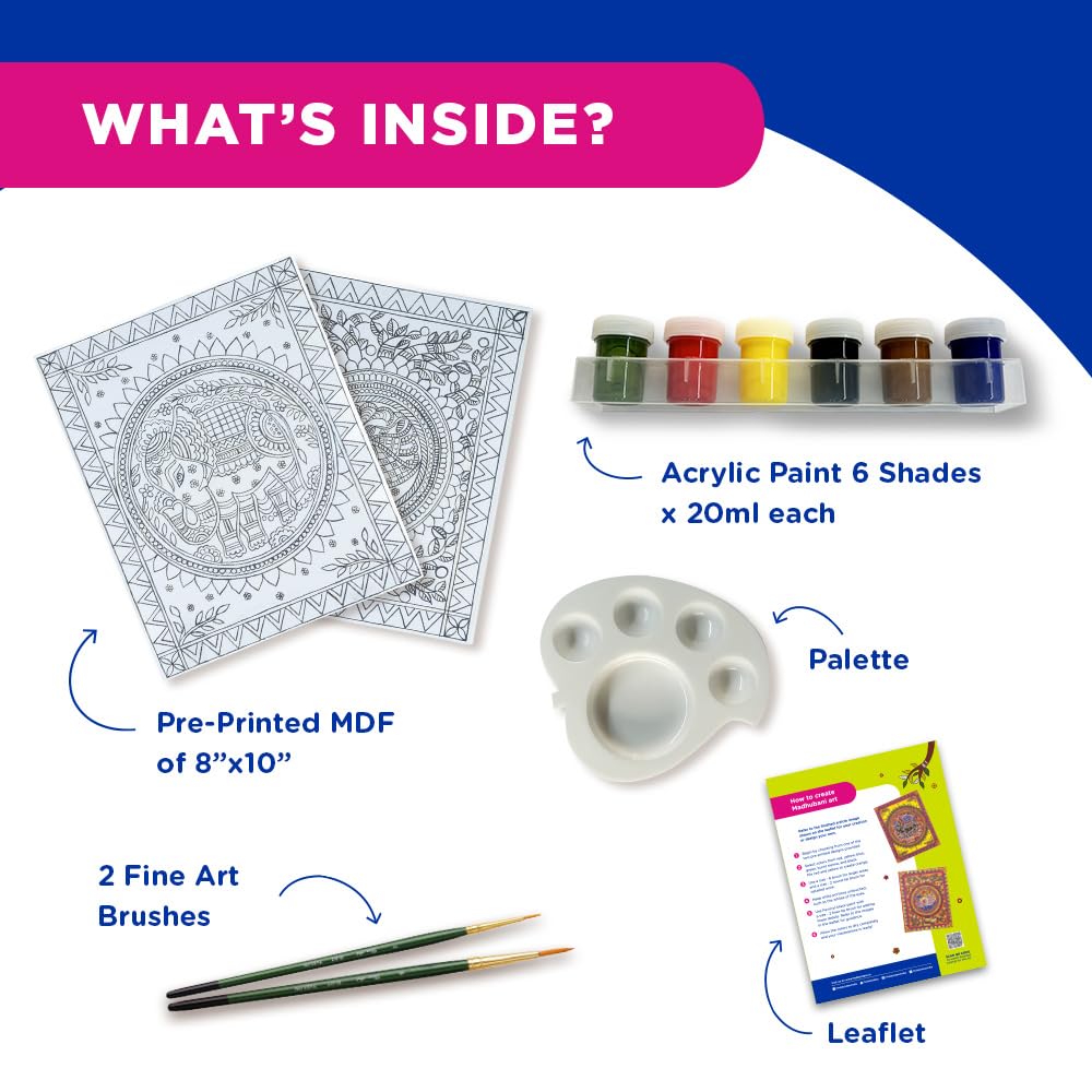 Fevicryl Madhubani Art kit I Learn Art of India with Complete DIY Painting Set with Pre-Printed Canvases, Acrylic Paints, Brushes & More | Perfect for Beginners & Artist | Ideal Gift for Rakhi