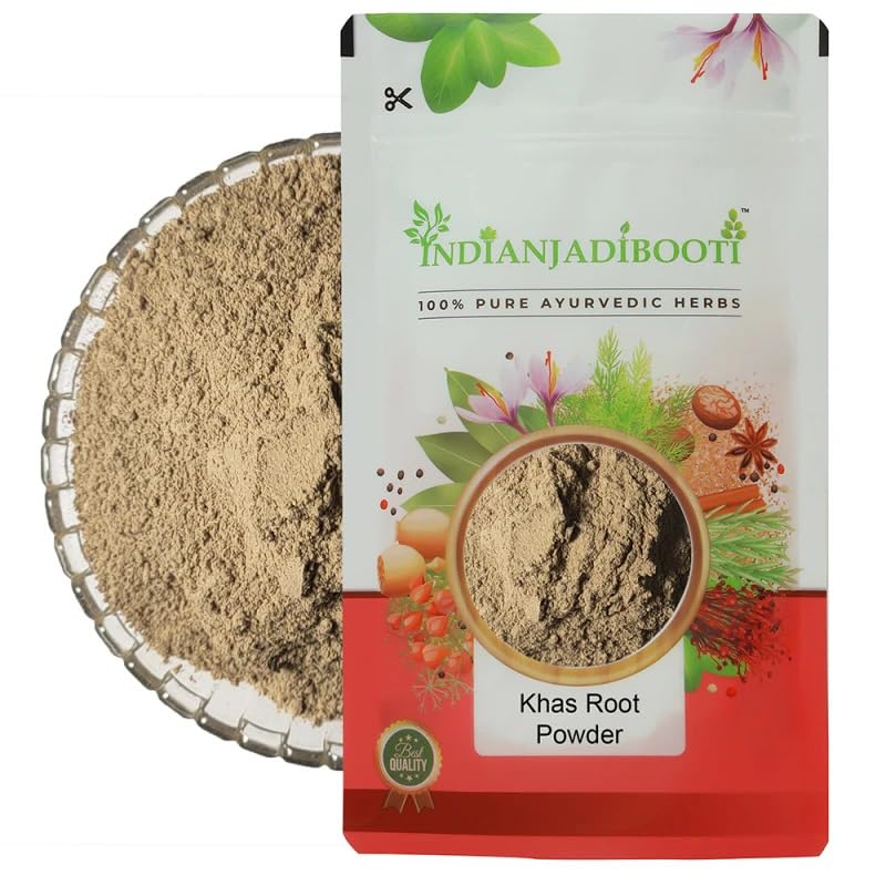 IndianJadiBooti Pure Khus Root Powder (Vetiver) for Glowing Skin, Acne Control, Prickly Heat Relief & DIY Ubtan - Raw Herbal Face Pack & Skin Treatment Mask (250 Grams)