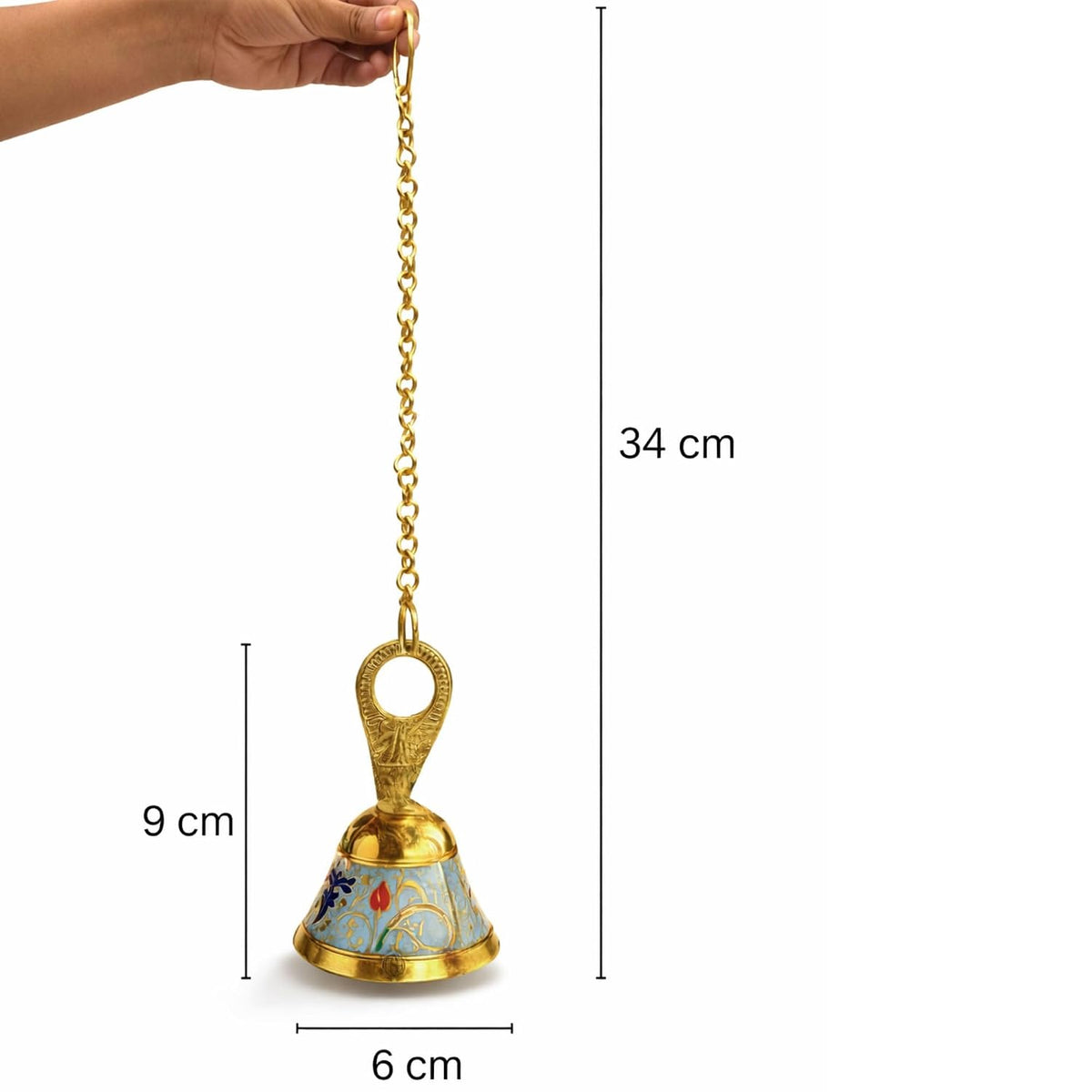 DSH Pure Brass Hanging Bell with Chain for Temple Mandir Door Home Decorative Ringing Bell (Sky, 2)