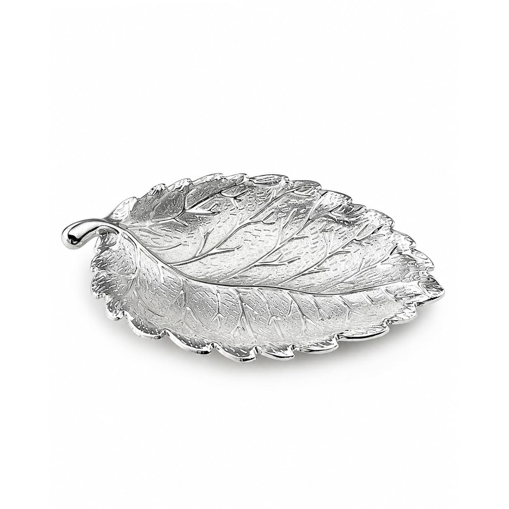 Diviniti Silver Plated Leaf Decorative Tray | Multipurpose Serving & Display Tray for Home Décor, Coffee Table, Dining Table, Vanity & Gifting | Luxury Metal Leaf Platter