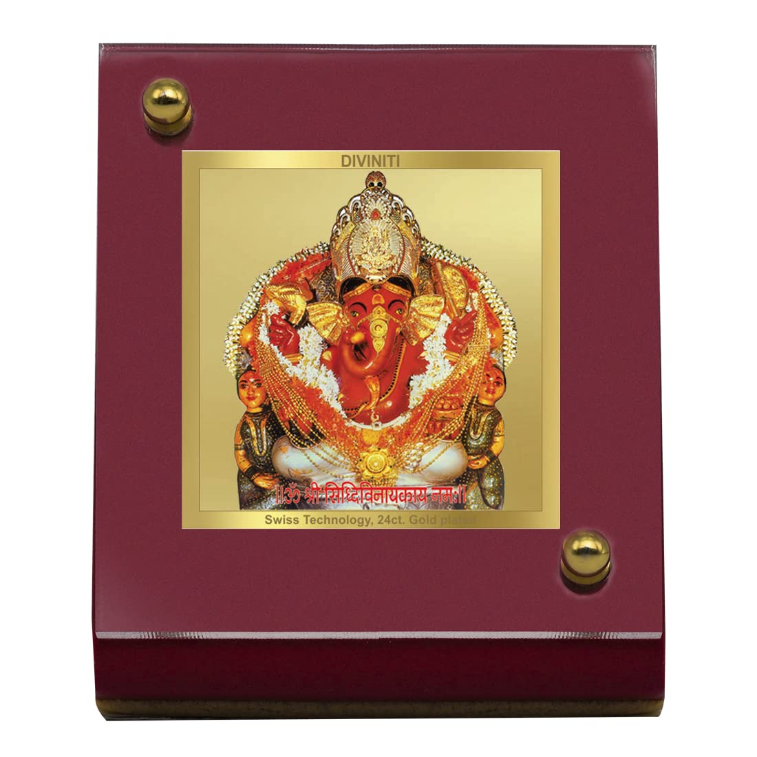 DIVINITI 24K Gold Plated Religious Car Dashboard Frame | Premium God Idol Frame for Car, Home Mandir & Office Table | Spiritual Gift, Decorative Showpiece | Siddhivinayak