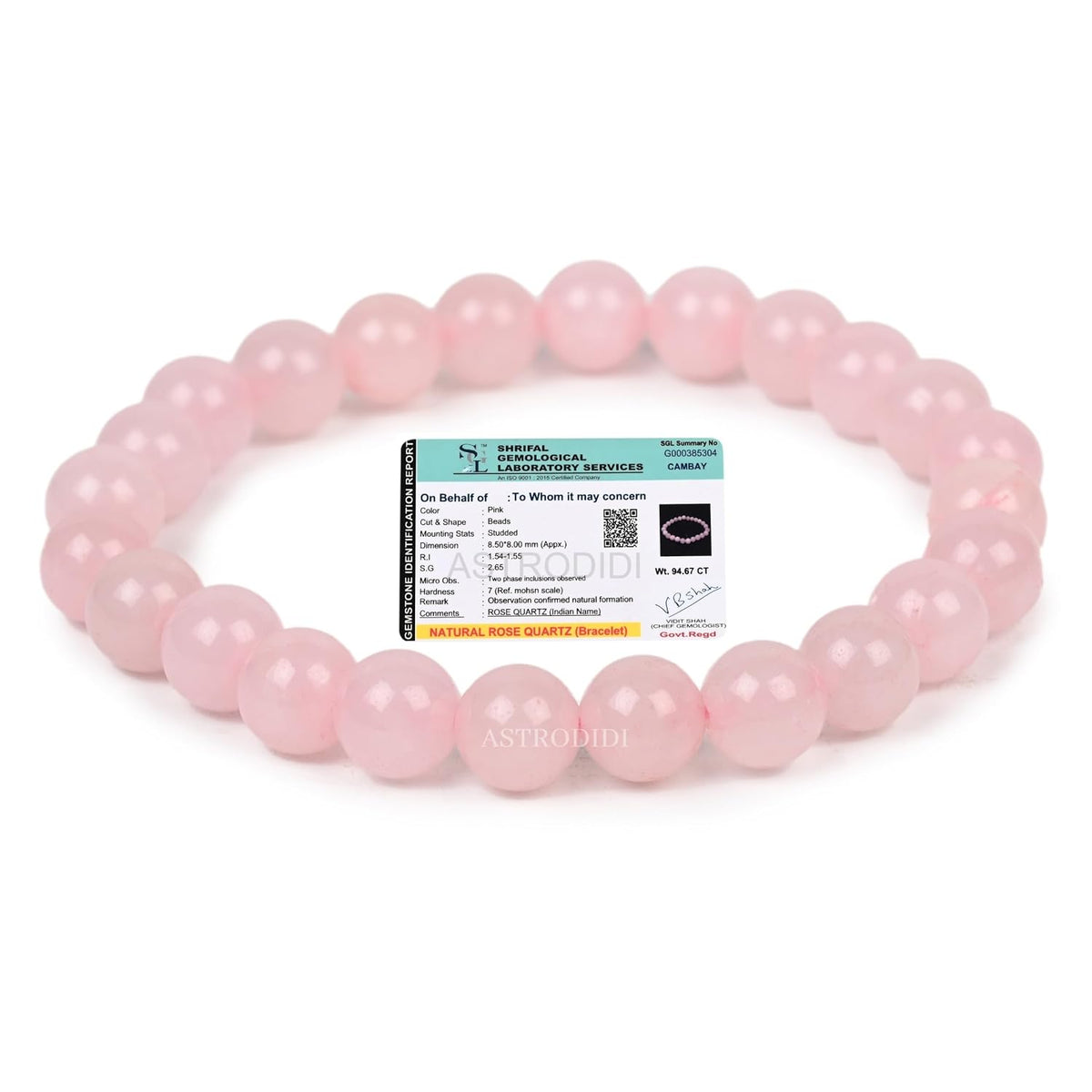 Astrodidi Natural Certified Rose Quartz Stone Bracelet for Emotional Healing, Self-Love and Promoting Harmony in Relationships by Resonating with the Heart Chakra | Reiki Feng-Shui Crystal Gemstone Bracelet for Men and Women