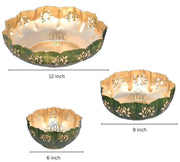 DSH Urli Bowl Traditional Decorative Beautiful Handcrafted Flowers and Tea Light Urli Bowl for Diwali/Home Decoration. (Set of -3)