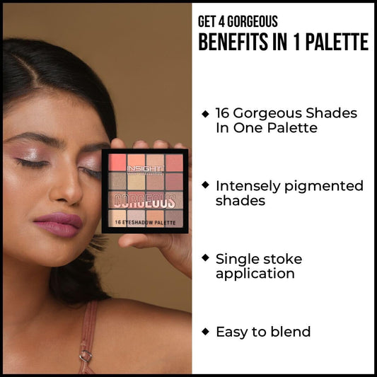 Insight Cosmetics Gorgeous 16 Color Eyeshadow Palette|Matte|Shimmer|Beginner Friendly & Long Lasting Eye Shadow Palette|Long Wearing And Easily Blendable Eye Makeup Palette, 37gm(MK09-Golden Skyline)