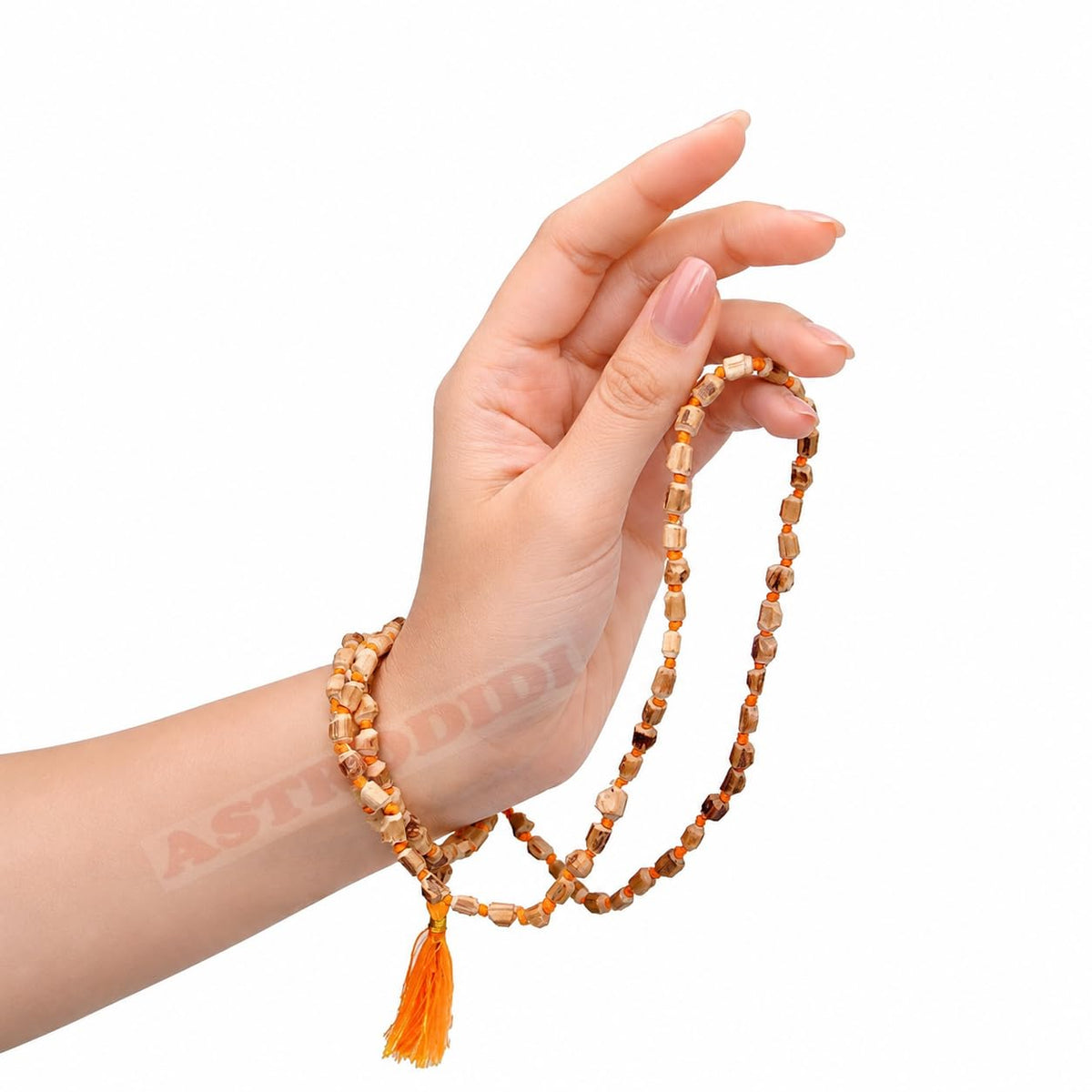 Astrodidi Natural Tulsi Mala Real Holy Basil Tulasi Beads Rosary | Crafted from Pure Tulsi Beads Radha Krishna Mala | Best for Meditation Jaap and Pooja | Pack of 1, Beige