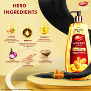 Dabur Almond Hair Oil - 650 ml|Provides Damage Protection|Non Sticky Formula|For Hair Fall control & Shiny Hair|Light Hair Oil with Almonds, Keratin Protein, Soya Protein & 10X Vitamin E (Pack of 1)