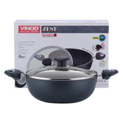Vinod Marbilo Aluminium Black Non-Stick Deep Kadai with Glass Lid- 24 cm, 3.1 L (Induction Friendly)