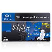 Stayfree Advanced XXL All Night Sanitary Pads For Women | 28 Pads | Soft Cover | 2x Coverage for All Round Protection | Helps Prevent Rashes & Skin Irritation