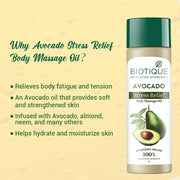 Biotique Cado Stress Relief Avocado Stress Relief Body Massage Oil | Heals and Hydrates dry skin | 100% Botanical Extracts | Suitable for All Skin Types | 200ml (Pack of 4)