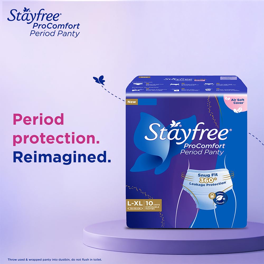 Stayfree ProComfort Period Panty for Women | Disposable Period Pants Pack of 10, L - XL | Air Soft Cover | 360° Leakage Protection for Heavy Flow | Snug Fit | Odour Control