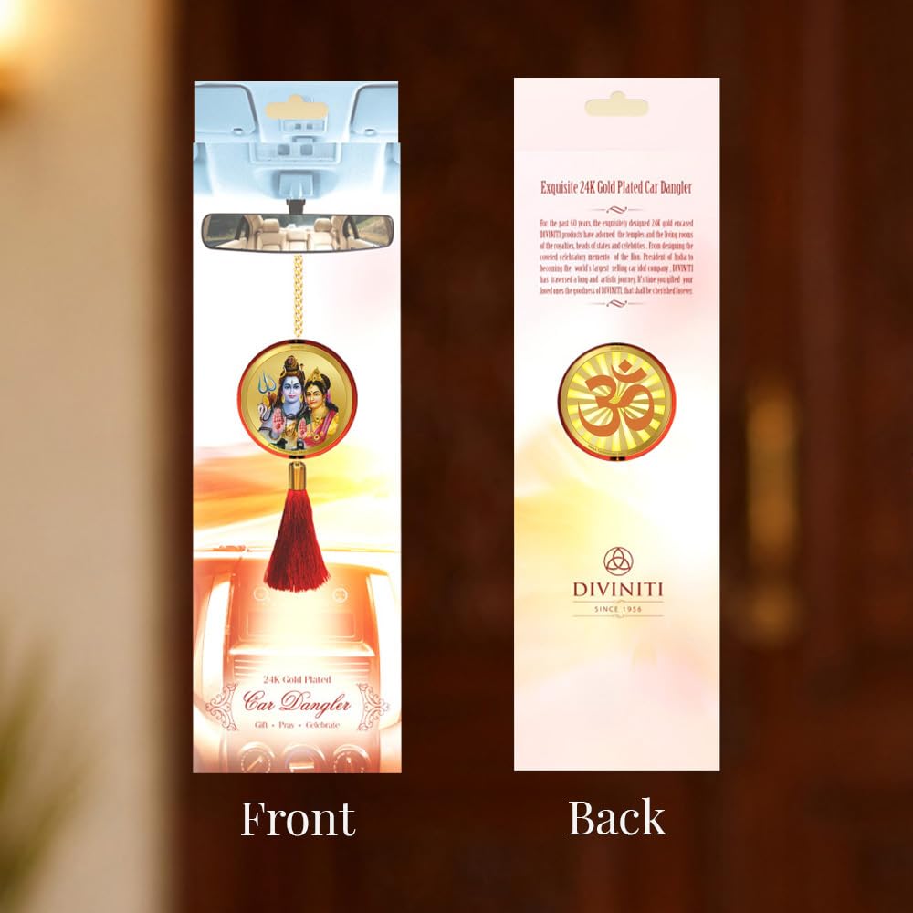 Diviniti 24K Gold Plated Shiv Parvati Double Sided Hanging with Om Symbol for Home Entrance Door, Vastu Spiritual Decor, Religious Hanging, Blessings, Love & Positive Energy Gift Item