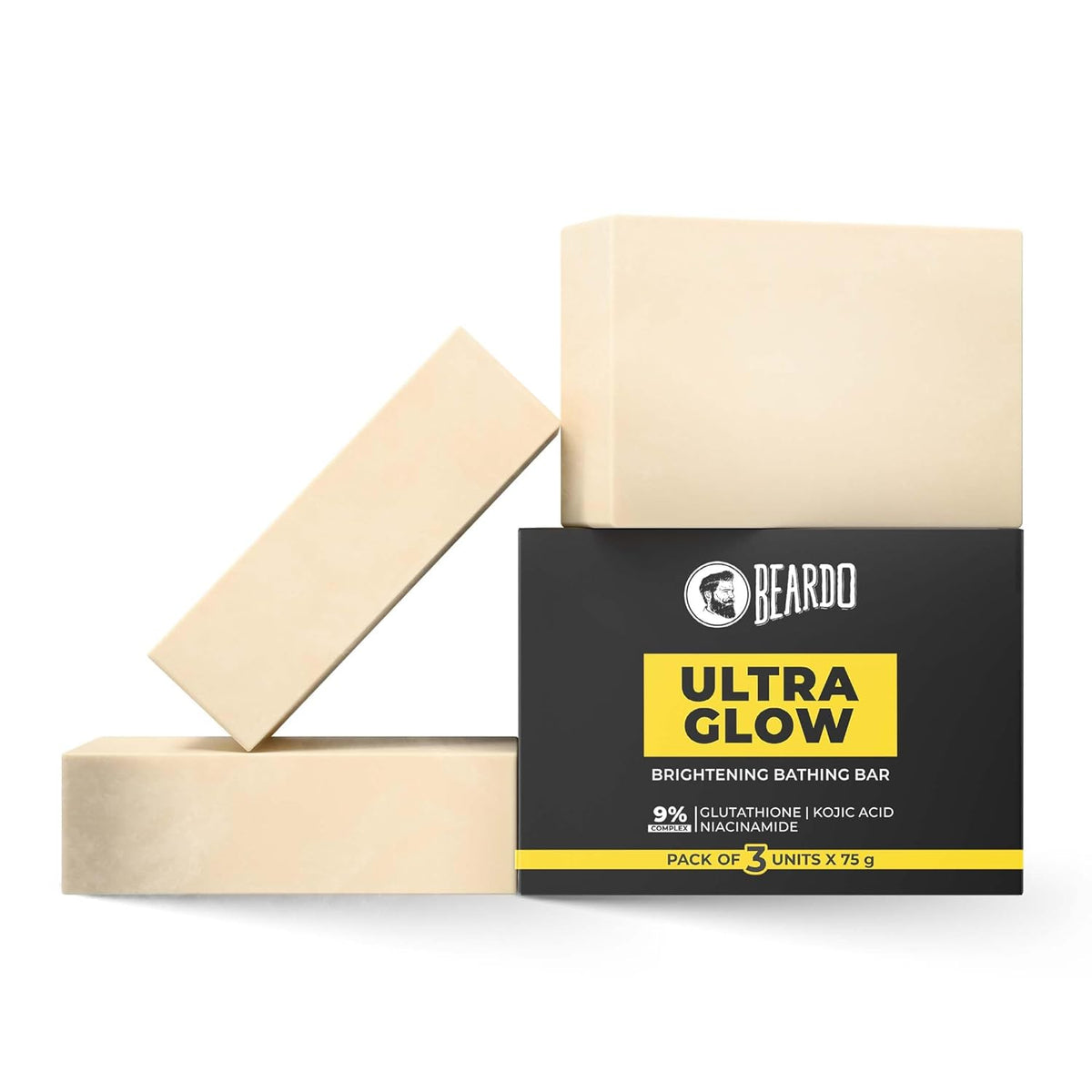 Beardo Ultraglow Brightening Bathing Bar | 9% complex glutathione, niacinamide & kojic acid | Skin Brightening Soap | Whitening Soap for men | Dermatologically tested |75g * Pack of 3
