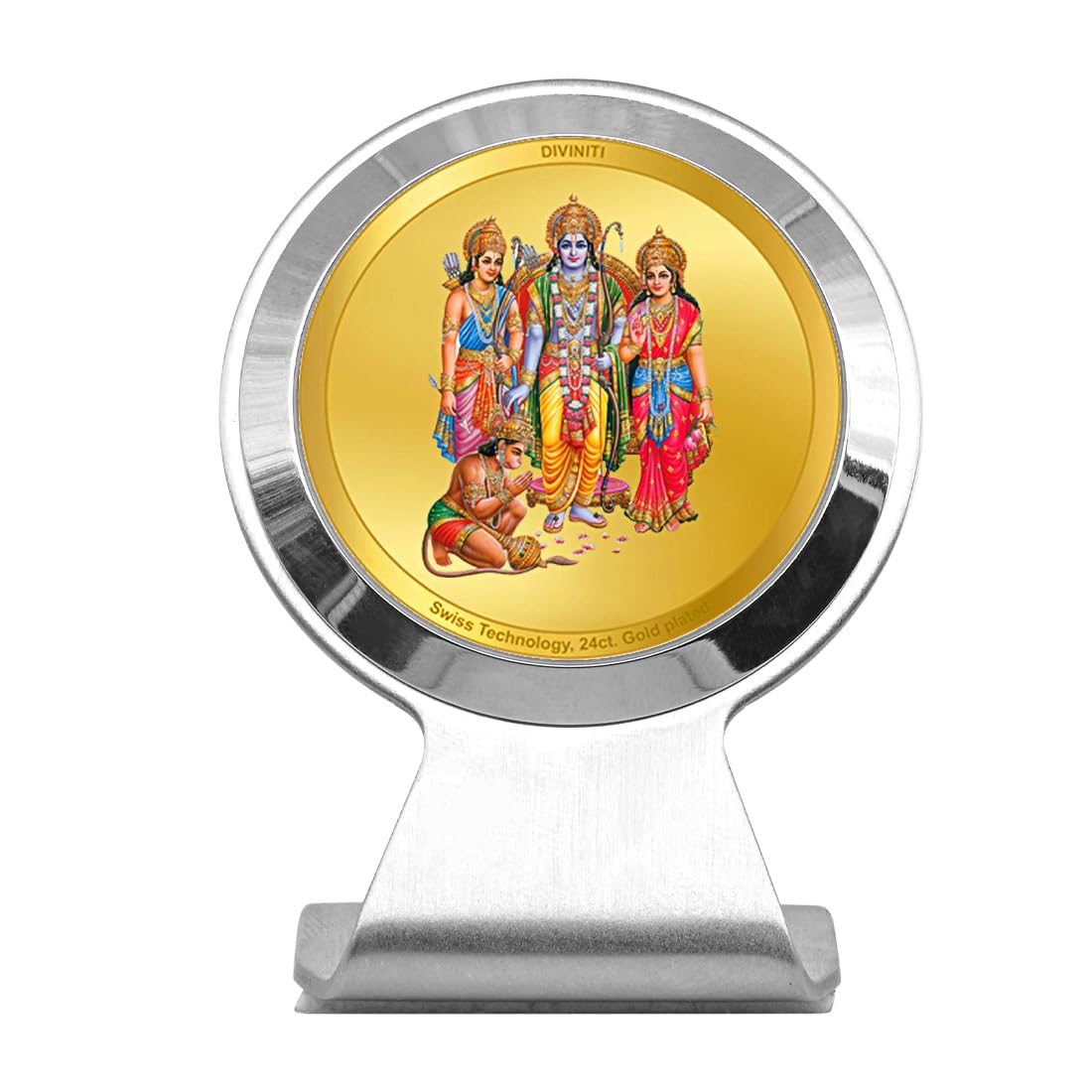 DIVINITI 24K Gold Plated Foil Lord Ram Darbar Metallic Car Dashboard PhotoFrame, Table Decor MCF 1C Classic Religious Frame Idol for Pooja, Worship, Gifts Items (5.5 CM x 5.0 CM)
