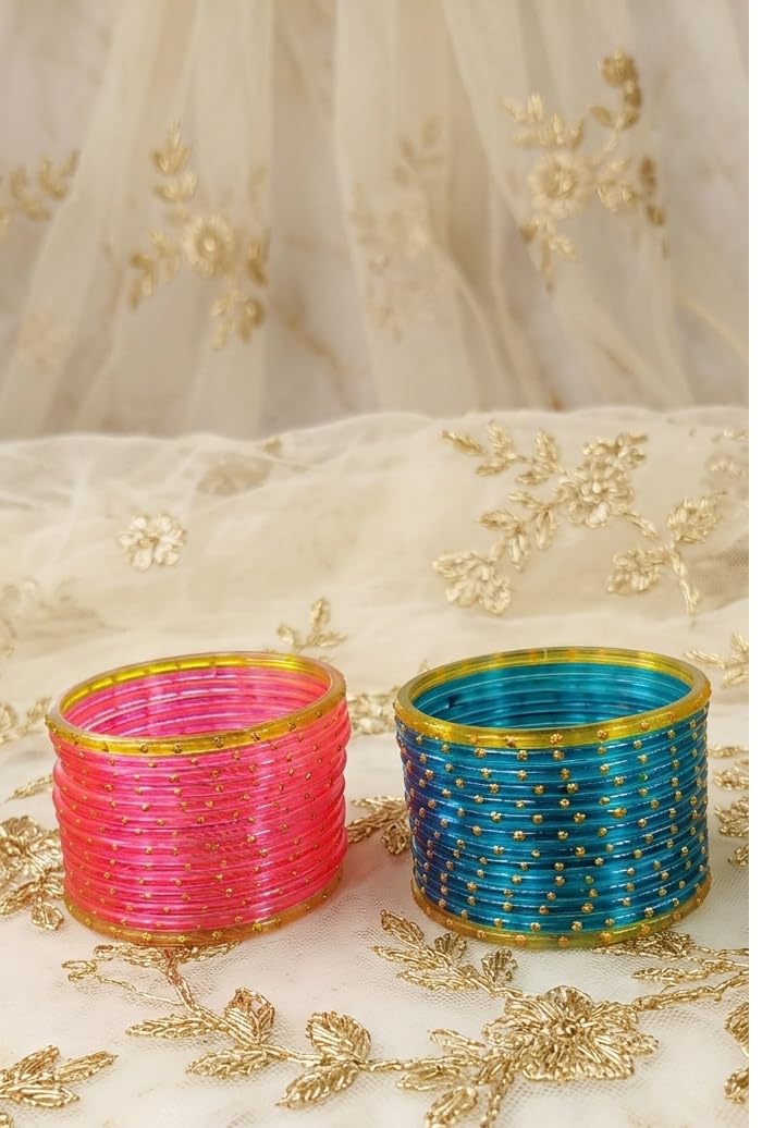 NMII Glass with Plain and Glossy Finished Bangle Set For Women and Girls