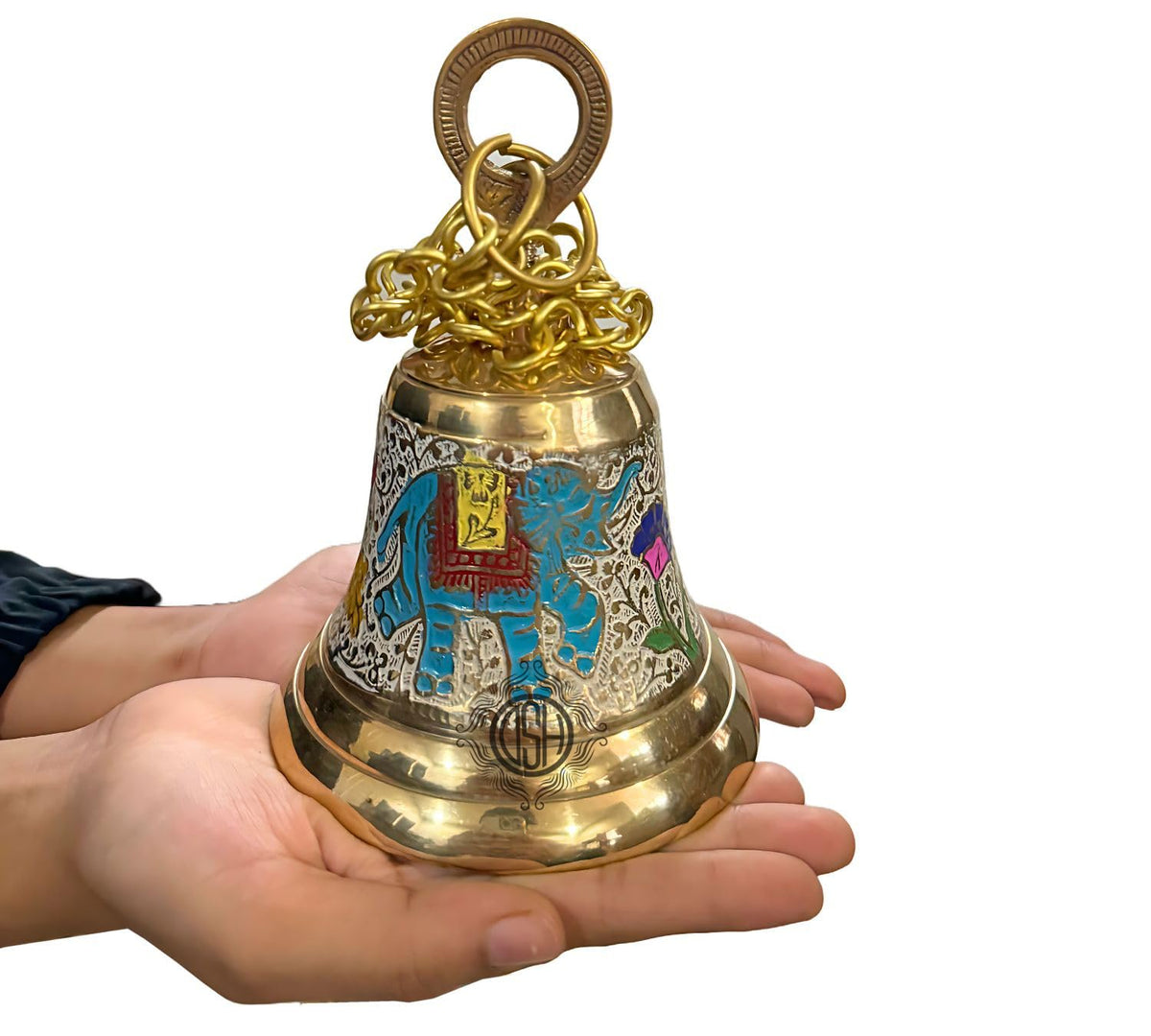 DSH Brass Wall Hanging Bell for Home Mandir Temple Living Room Brass Pooja Bell for Festival Home Decoration Puja Bell. (White, 6.5 Inch)