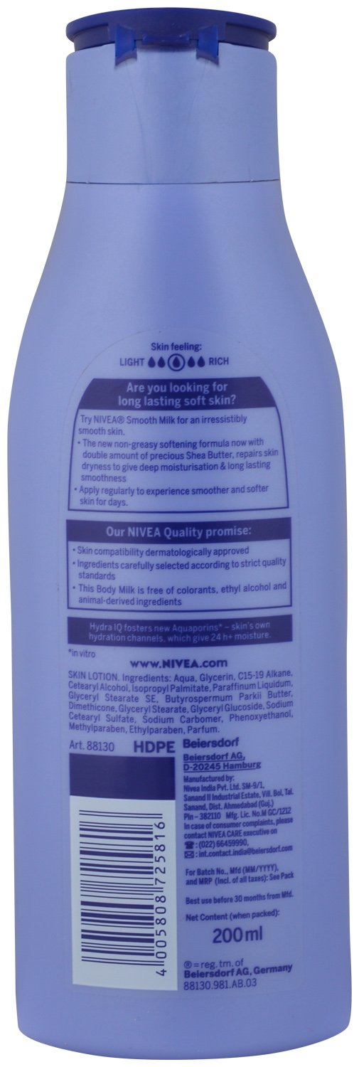 Nivea Body Lotion - Smooth Milk, 200ml Bottle