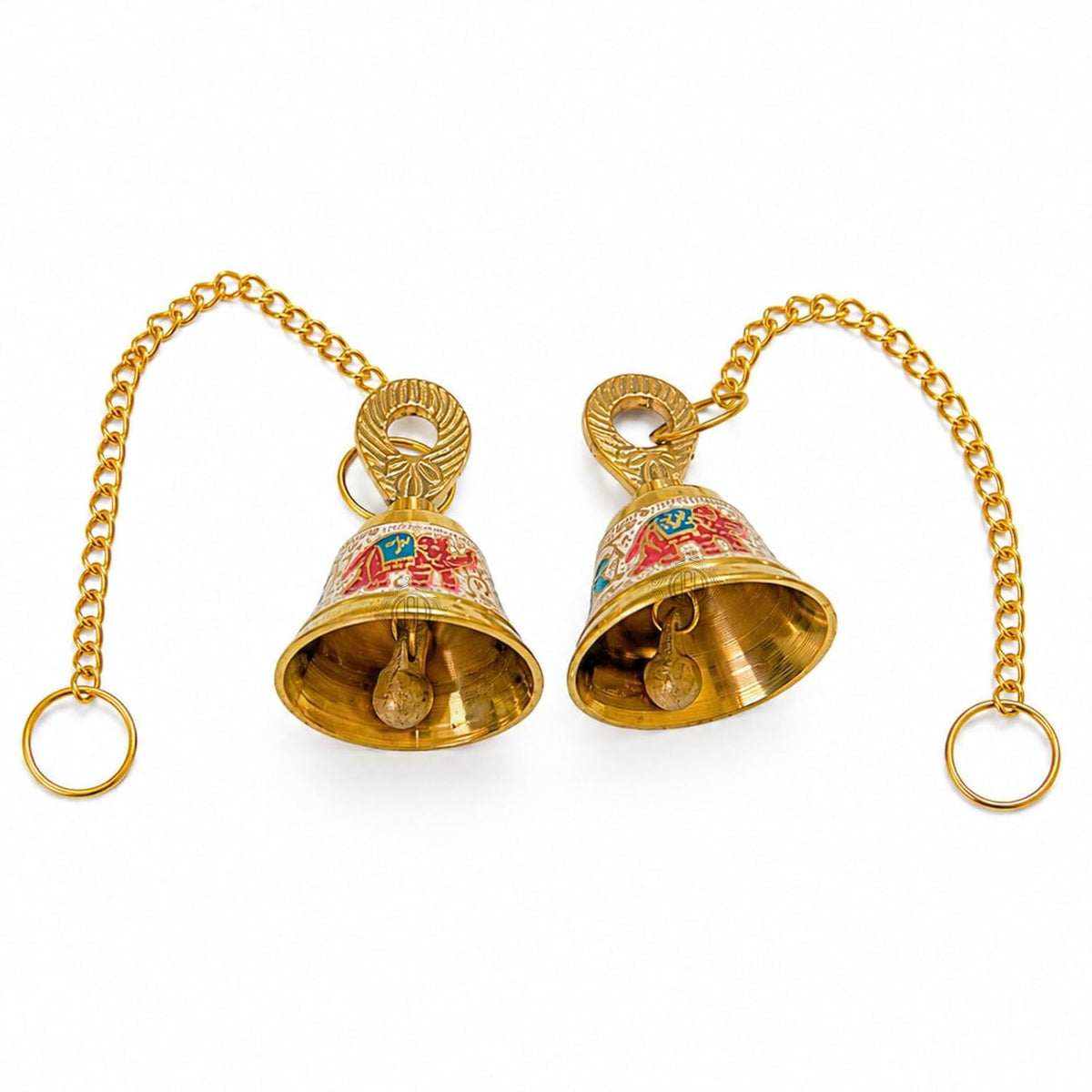 DSH Pure Brass Hanging Bell with Chain for Temple Mandir Door Home Decorative Ringing Bell (White, 2)