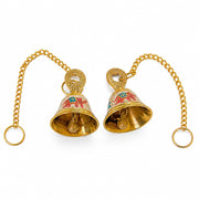 DSH Pure Brass Hanging Bell with Chain for Temple Mandir Door Home Decorative Ringing Bell (White, 2)