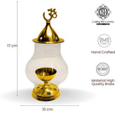 DSH Brass Diya for Puja & Religious with Borosilicate Glass Cover for Home,Temple Decorative Brass & Glass Oil Lamp Lantern Diya for Prayers.