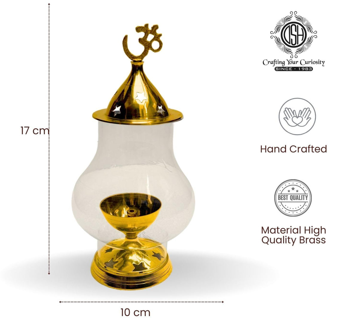 DSH Brass Diya for Puja & Religious with Borosilicate Glass Cover for Home,Temple Decorative Brass & Glass Oil Lamp Lantern Diya for Prayers.