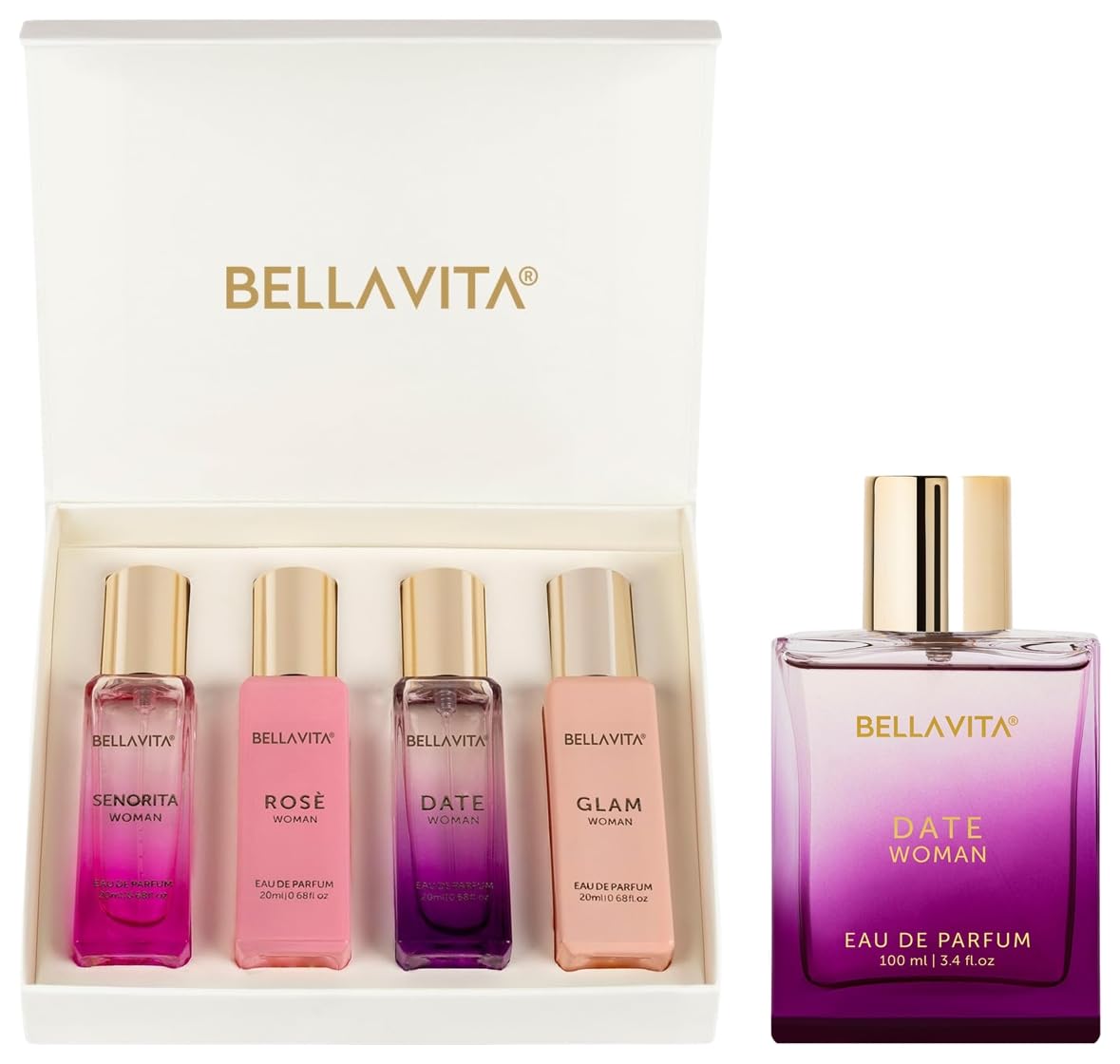 Bella Vita Luxury Woman Liquid Eau De Parfum 4X20 Ml For Women Date Woman Eau De Parfum Perfume With Pink Pepper Jasmine & Vanillapremium Long Lasting Floral & Fruity Fragrance For Women 100 Ml,80 Ml